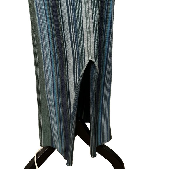 Peruvian Connection Pima Cotton Midi Dress Knit Pencil Striped Blue Green XS - Picture 6 of 10